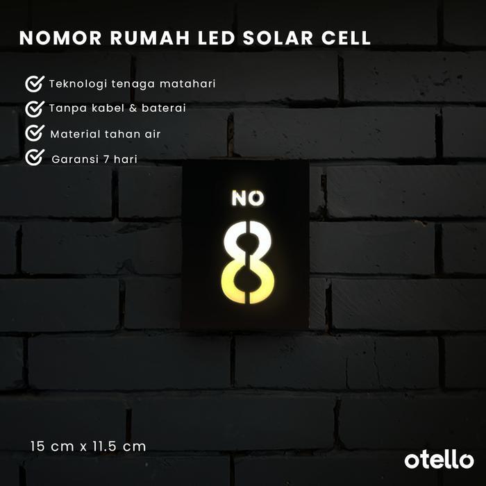 Otello Nomor Rumah Acrylic LED Solar Cell Tahan Air Tanpa Baterai Tanpa Kabel Papan Rumah Akrilik