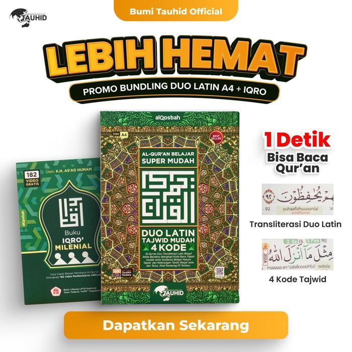 Promo Bundling Duo Latin 4 Code A4 + Iqro QR - Mushaf Alquran Latin dan Terjemahan - Alqosbah