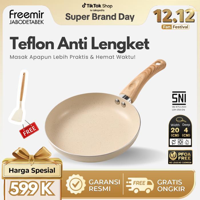 [MEGA SALE] freemir Teflon Anti Lengket 20cm Single Bottom Teflon Bonus Set Piring Granit Teflon
