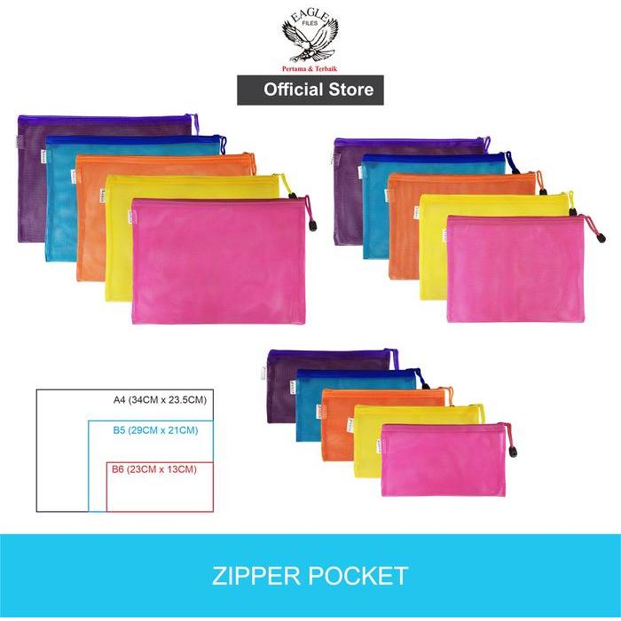 TGR EAGLE Zipper Pocket / Tempat Pensil / Pencil Case / Map Kain Resleting B6/A5/A4