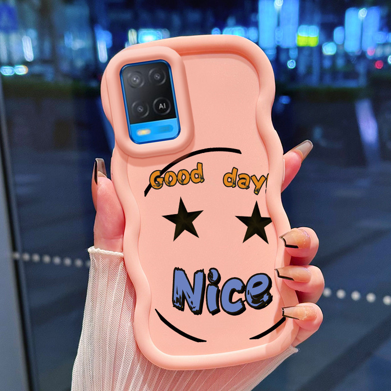 Casing Hp Untuk OPPO A54 Case Emoji mata berbinar Cesing Polos Kasing Macaron gelombang Kesing Silik