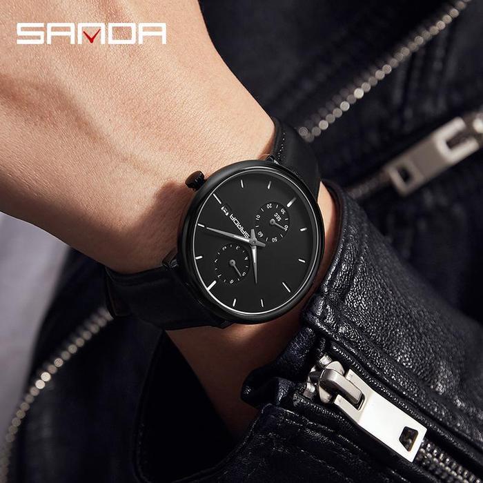 PROMO BESAR Jam Tangan Pria Wanita Analog Tali Kulit SANDA 1115