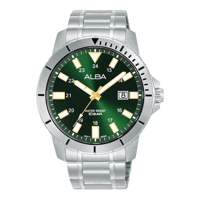 PROMO BESAR Jam Tangan Pria Alba Active AS9R95X1 Men Green Dial Stainless Steel Strap
