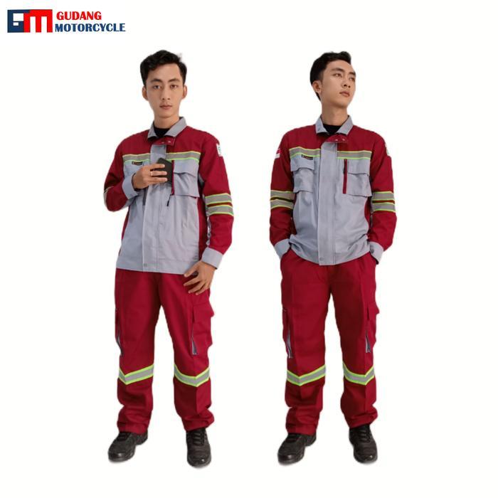 Satu Setel Baju Safety Merah Maroon Keren