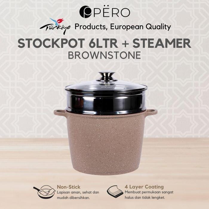 [MAKSAN] Pero Yuri Stock Pot Panci Gentong 24cm + Steamer with Glass Lid / Panci Granite Anti