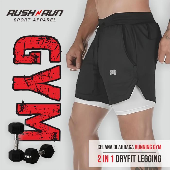 Celana Pendek Olahraga Pria 2 In 1 Clana Training Gym Fitness Compression Sport Pants Pasti Ori