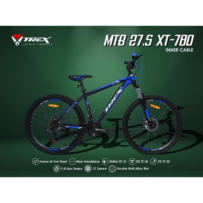 Sepeda Gunung TREX 27,5 Inch XT 780 OCTA 21 Speed MTB - Black Blue