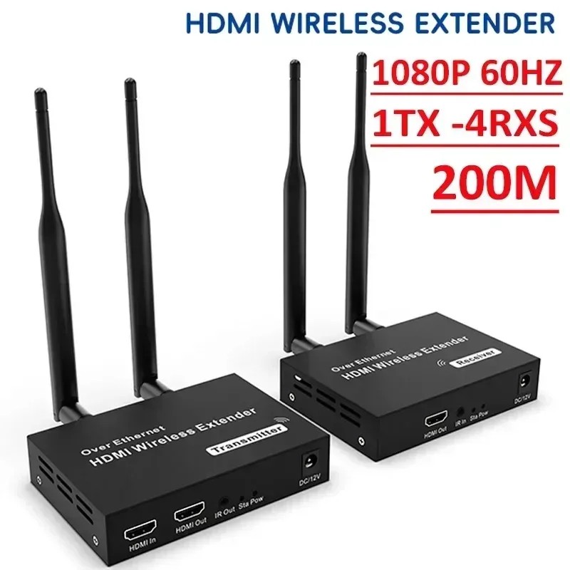 1080P 5.8GHz 200M Wireless HDMI-compatible Transmitter Receiver Extender IR Loop-Out For TV 1 TX-4