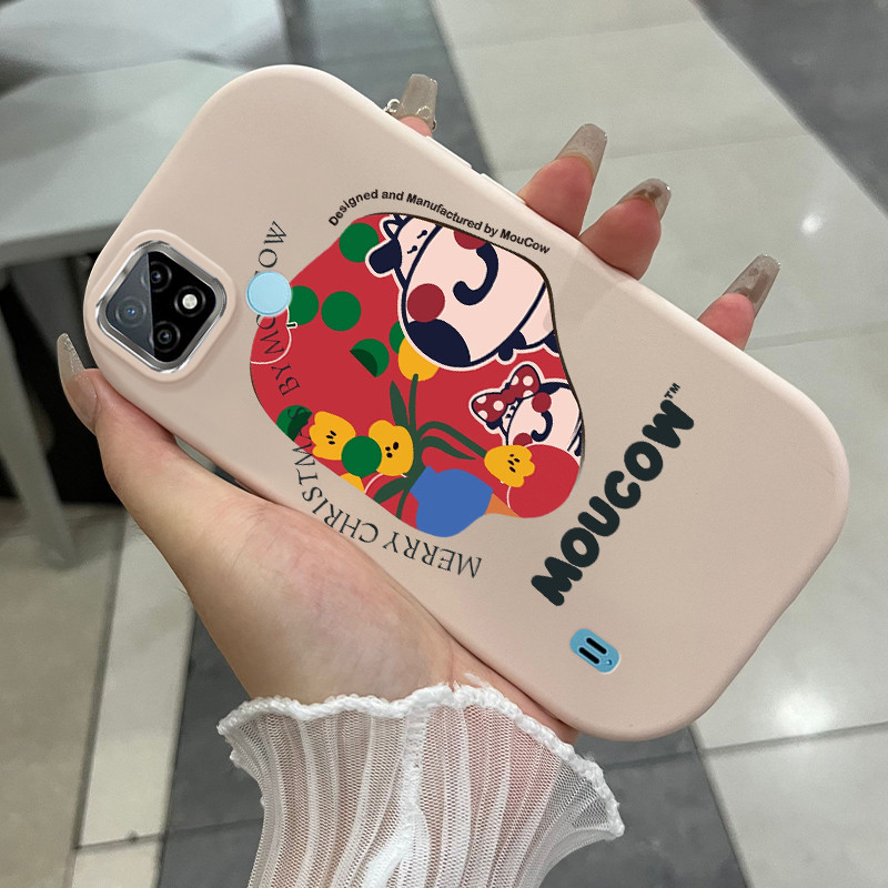 Casing Hp Untuk Realme C21 C21Y C25Y C20 C20A C11 2021 Case sapi perah dan bunga Kasing silikon Cesi