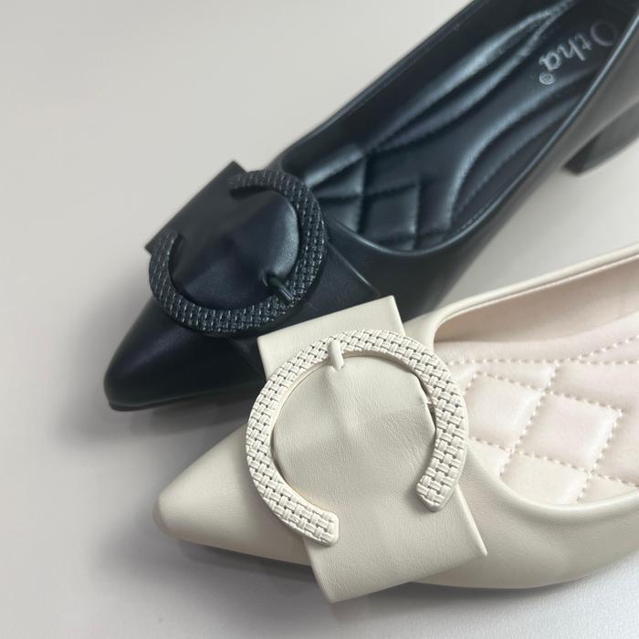 Otha By Laviola H445 Ofs - Sepatu Pantofel Heels Wanita Hak 3 Cm Shoes Hitam Dan Apricot Sepatu