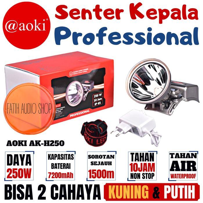 Senter Kepala / HeadLamp AOKI AK-H250 Led Jumbo Cahaya Putih Kuning 250Watt Senter kepala Anti Air