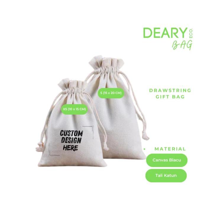 Tas Pouch Serut Kecil Polos / Custom Bahan Blacu Grade A / Drawstring Kantong Perhiasan Makeup