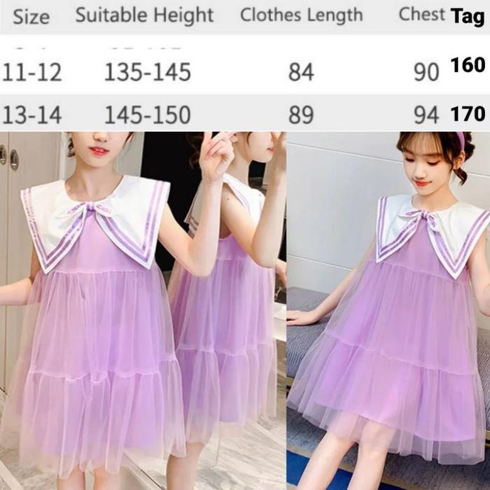 Gaun sailor tutu import anak bayi dasi 2-12th remaja lengan biru tua pink cewek