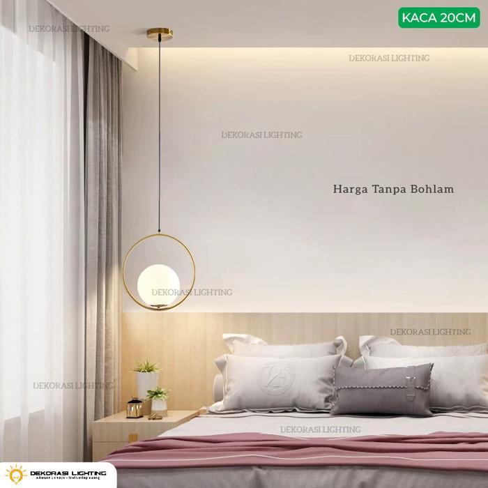 Lampu gantung gold ring 20cm 35cm kaca susu 15cm 20cm bed side pendant lamp light dekor
