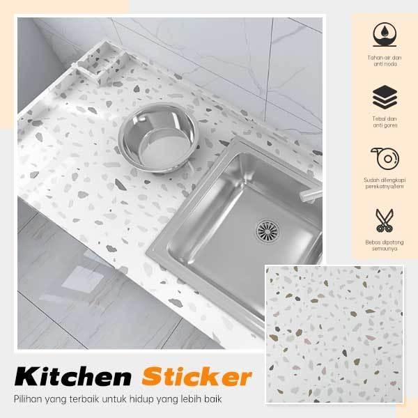 Ada Stok Sticker Dinding Dapur Motif Batu Kerikil Anti Air & Minyak Alumunium Foil 60cm x 3m Marmer
