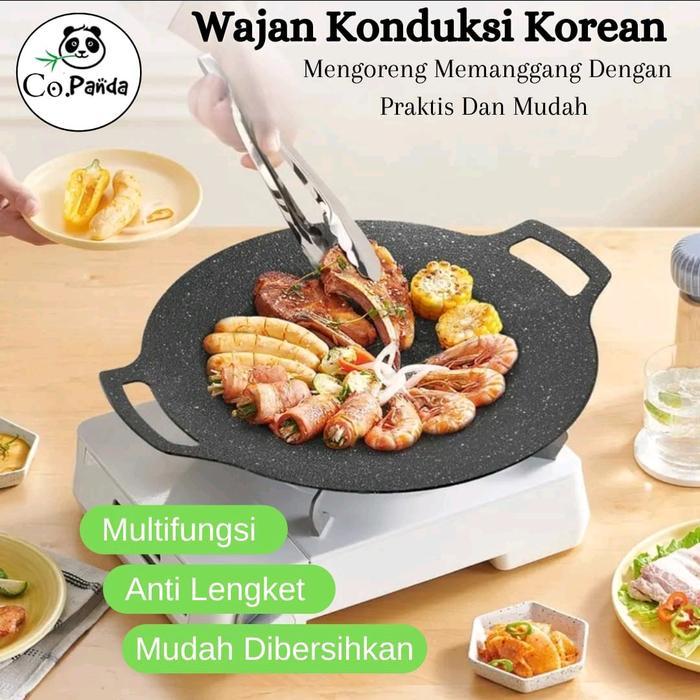 Grill Pan Wajan Konduksi Panggangan Bbq Kebab 34 cm Bulat Untuk Danging Anti Lengket Multifungsi