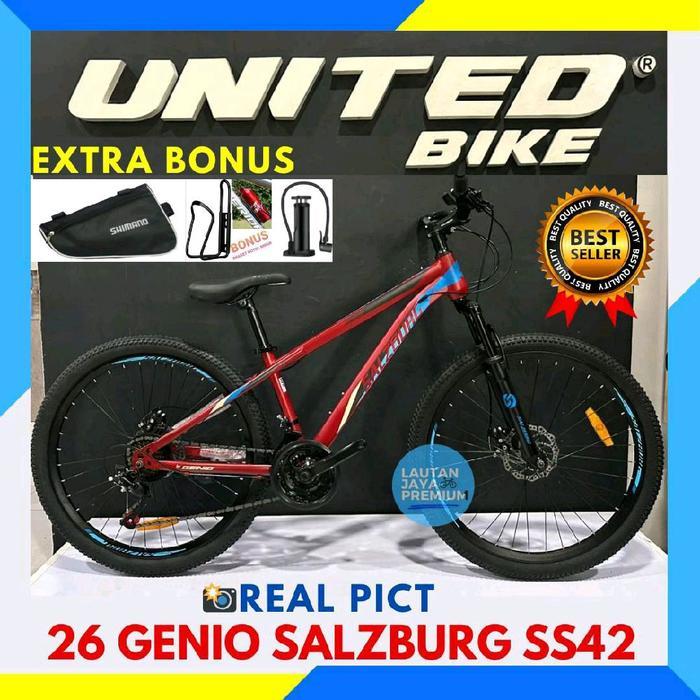 Sepedah Gunung 26 MTB Genio Salzburg SS42 By Unitedbike Rem Disbrake Terbaru - biru merah, 26 salzbu