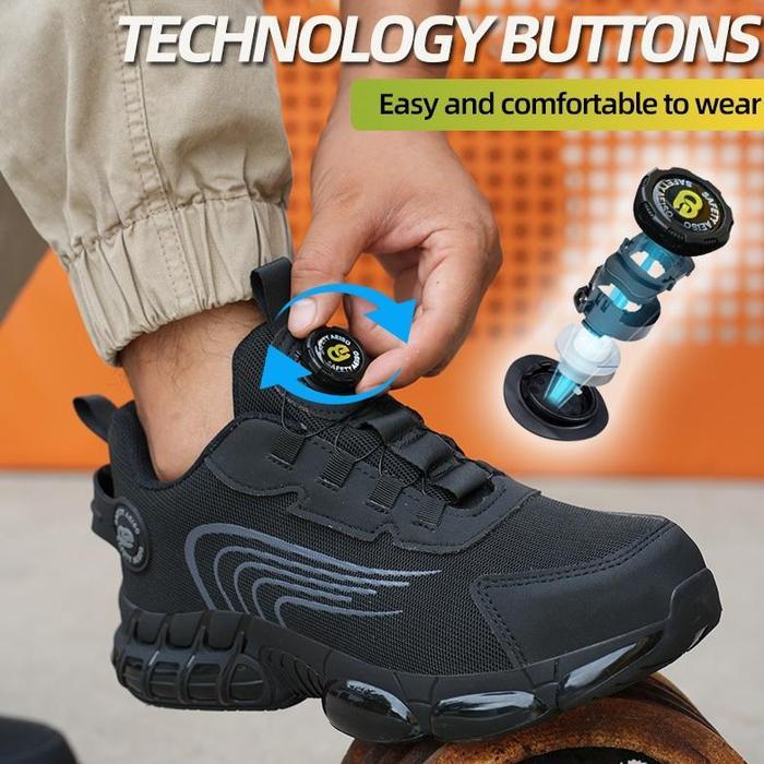 Sepatu Safety Tactikal Tali Putar Ujung Besi Hitam Casual Aeiso
