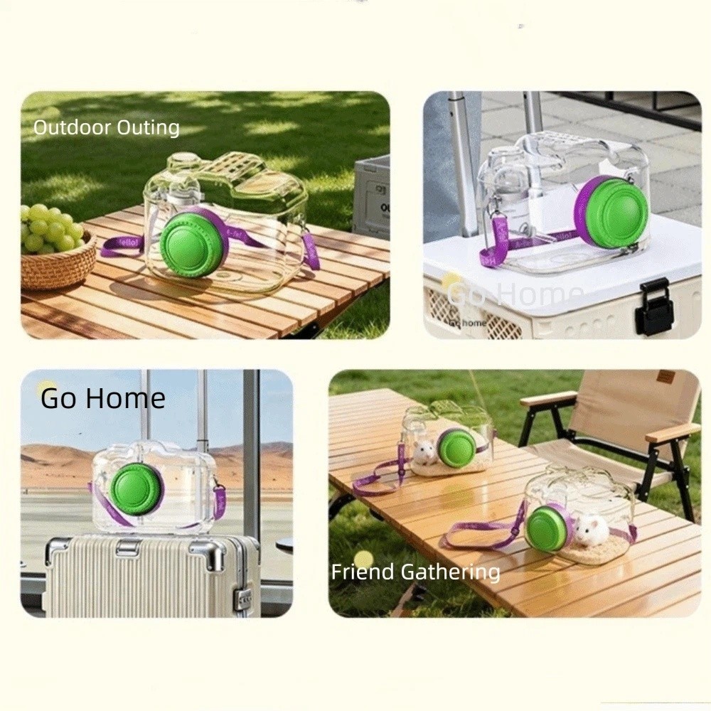 Transparent Hamster Carriers Cage Ventilated with Water Bottle Pet Outgoing Cage Adjustable Strap