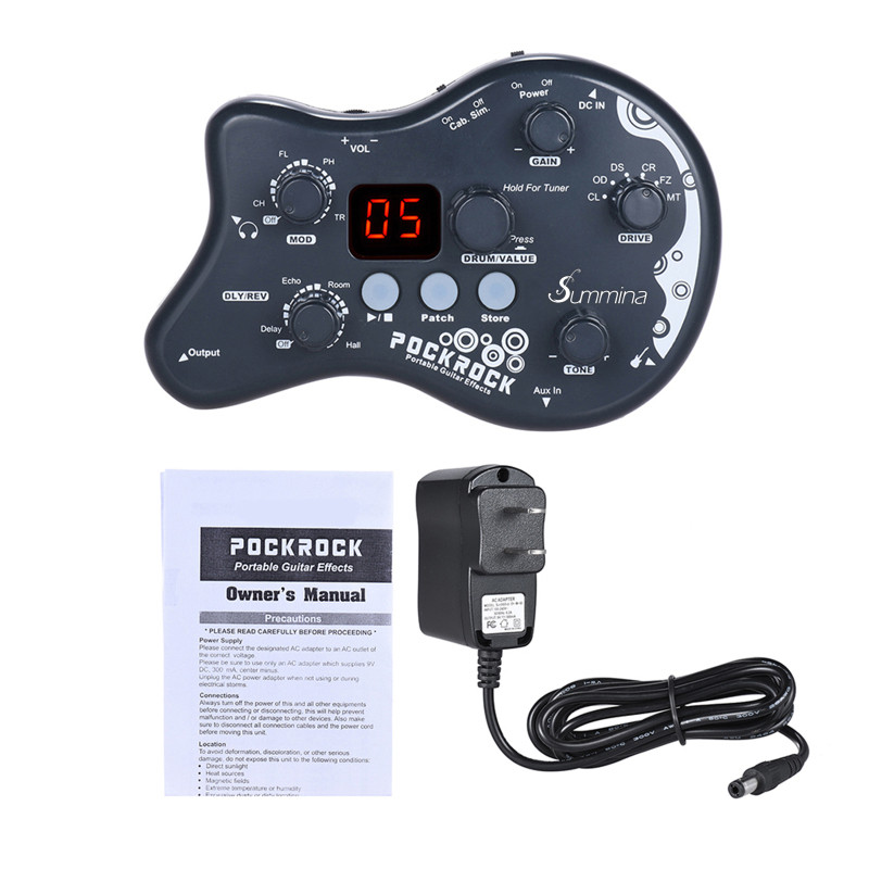 summina PockRock Portable Guitar Multi-effects Processor Effect Pedal 15 Effect Types 40 Drum