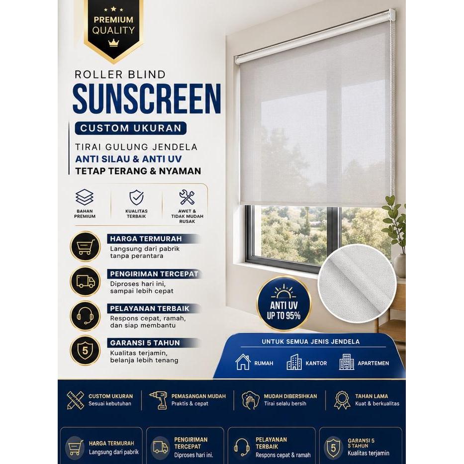 NEW Roller Blind Sunscreen Custom Manual Tirai Gulung Jendela Serap Panas Tirai Minimalis Rumah