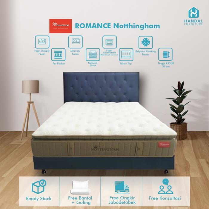 Fullset Kasur Springbed Romance Nottingham 100X200, 120X200, 160X200, 180X200, 200X200 Pocket Latex