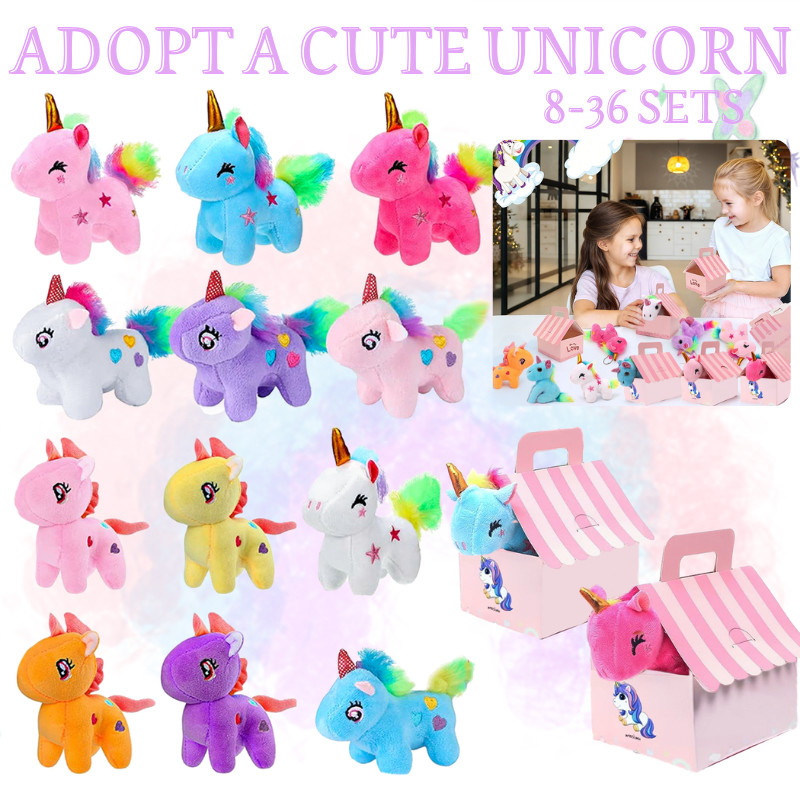 8-36Sets Unicorn Stuffed Animals Adopt Me Unicorn Plush Party Favors Birthday Gifts with House for