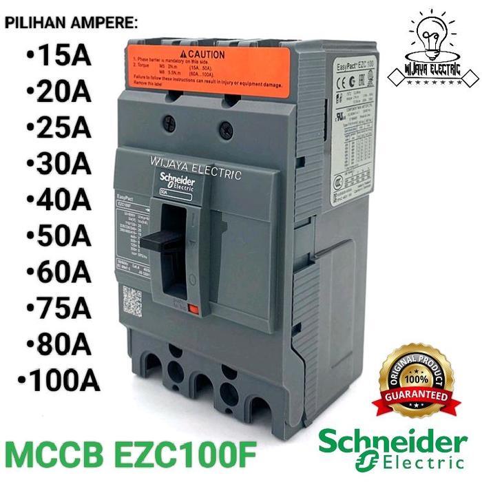 ` Schneider Ezc100f 3080 Mccb 3p 80a / Breaker mccb 3phase 80ampere Schneider original / mcb 80a 3p