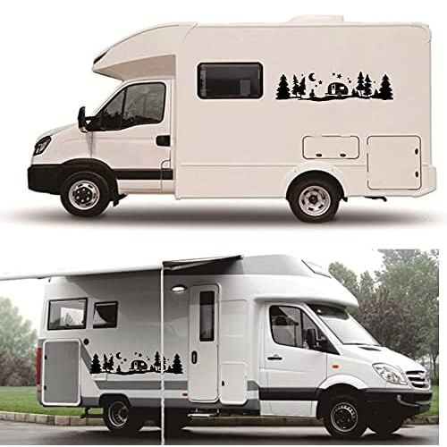 FOR CARAVAN RV CAMPER BODY DECOR DECAL STARRY FOREST MOUNTAIN GRAPHICS STICKER,BLACK