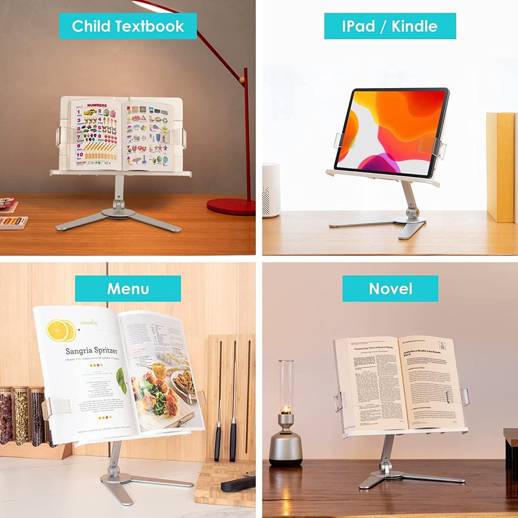 . Aluminum Foldable Reading Book Stand Cookbook Holder Desktop -