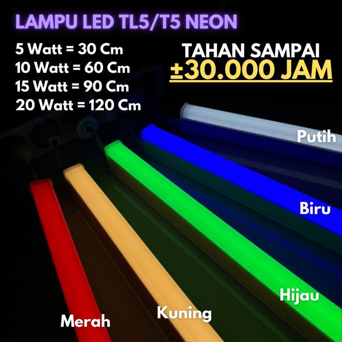 "New" [GUNCANG 12.12] Lampu MYVO TL5 Neon T5 LED 5/10/15/20 Watt Tube Warna Warni Putih White 30cm /