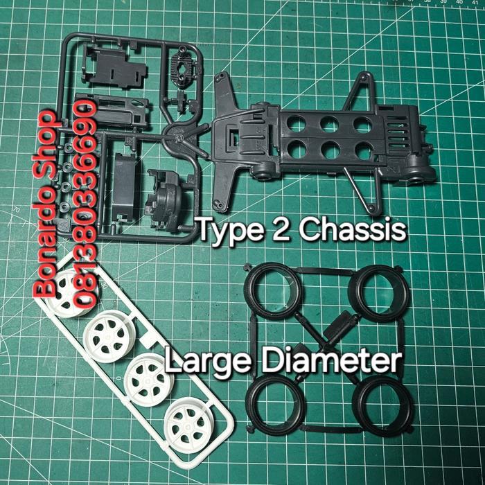 Tamiya Part - Paket Chassis + Velg Ban Original Tamiya f/ Kit Box (Mini 4WD)