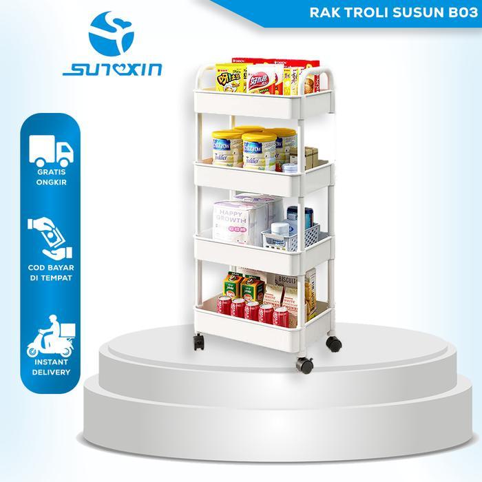 Sunxin Rak Troli Susun Serbaguna B03/ Rak Dapur Plastik / Rak Salon /