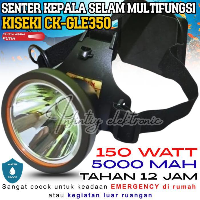 Kiseki CK-GLE350 Senter Kepala Selam Multifungsi 150 Watt Cahaya Putih Tahan Air 5000mAh Baterai 12
