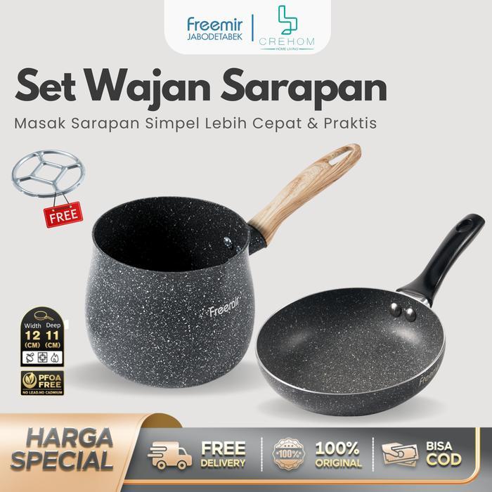 [MEGA SALE] freemir Set Wajan Sarapan Panci Kopi + Teflon 16 cm Wajan Anti Lengket Mini Gemoy MPASI