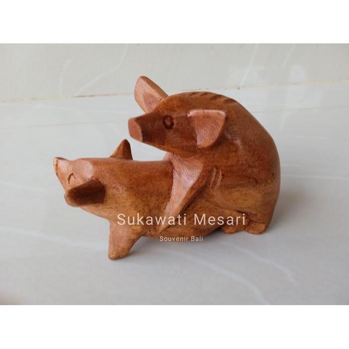 Dekorasi Prank Hiasan Meja Ruang Tamu Patung Babi Kawin Dempet Kayu Handmade Khas Bali