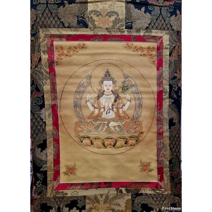 Lukisan Thangka Dewi KwanIm 4Arms Tibet Bless Handcraft 120x85cm E1890