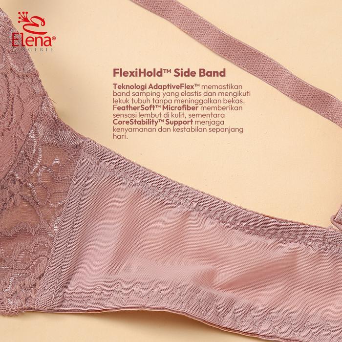 Elena E 24509 Bra Kawat Busa Tipis Cup B Kait 3 Brokat Renda Bh Harian 34B - 40B Siap Kirim