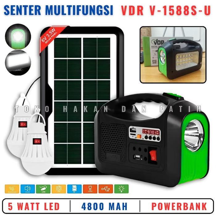 Lampu Senter Led Speaker Bluetooth Lampu Tenaga Surya Solar Panel Tenaga Matahari Vdr V-1588S-U Free