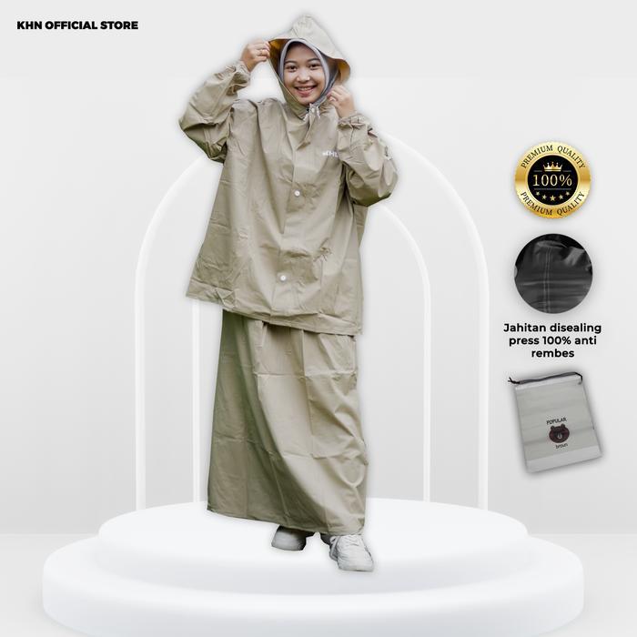 ORIGINAL Bonus Pouch Jas Hujan KHN Rok Full Seam Sealing Press Anti Rembes jas hujan muslimah Wanita