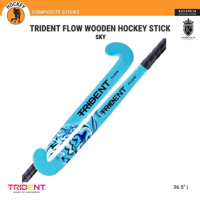 Trident Flow Wooden Hockey Stick Sky - Panjang 36.5 Inci, Pegangan Superior, Tongkat Hoki Field