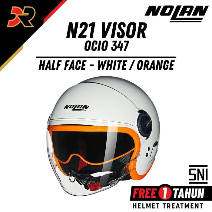 Nolan N21 Visor Ocio 347 White Orange Helm Half Face Mini Jet Retro Double Visor SNI ECE Original
