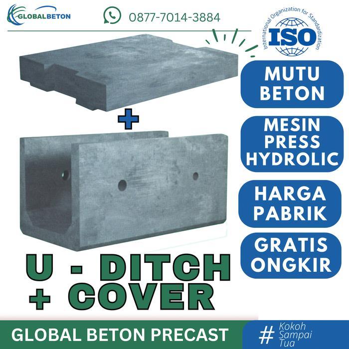 U DITCH Plus Cover 40x40x120cm ( Tutup Uditch ), Mutu K300, U-Ditch Beton Saluran Gorong-Gorong