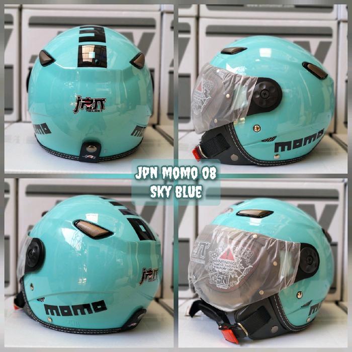 Helm jpn momo kaca pilot sky blue gloss