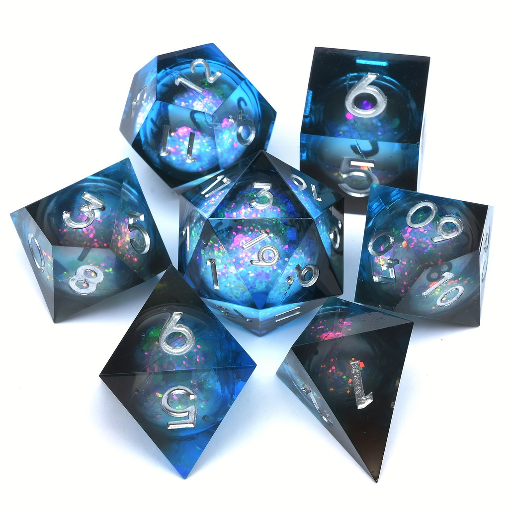 Dice set DND, liquid core D20 dice, D&D polyhedral dice set, d and d semi transparent handmade dice,