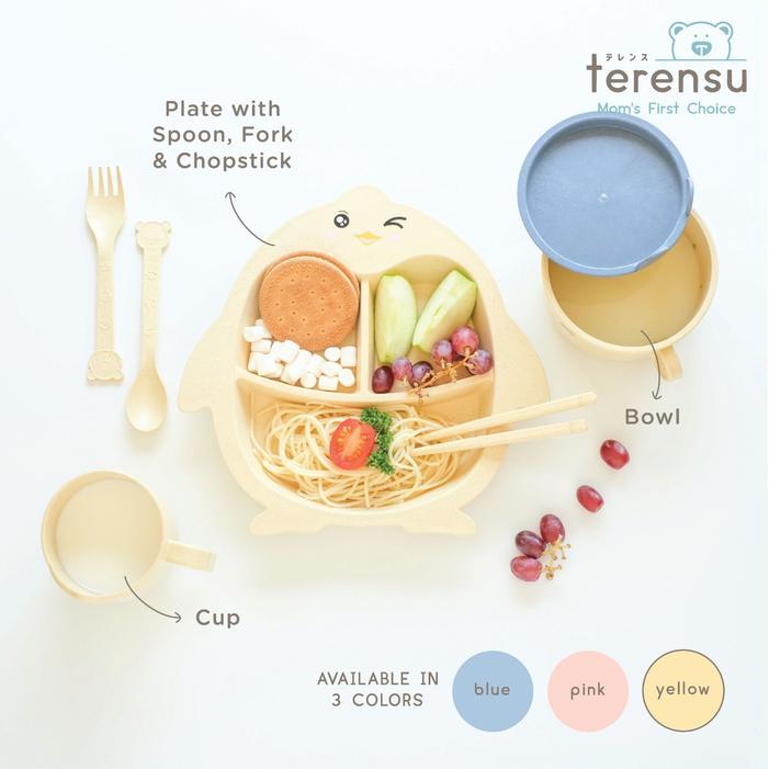 Promo Terensu Piring Makan Anak + Sendok Garpu Sumpit Motif Pinguin Set Perlengkapan Makan Original