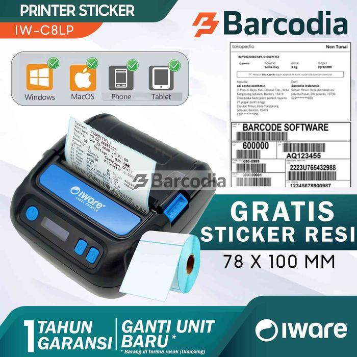 Ready PRINTER LABEL BLUETOOTH+USB THERMAL 80MM IWARE IW-80LP ALAMAT ONLINE