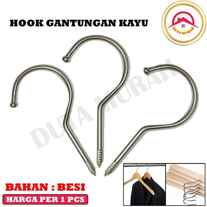 Hook Hanger Kayu Besi Huk Hanger Kayu Silver Kait Hanger Kayu CantolanHangerKayu Hook Kawat