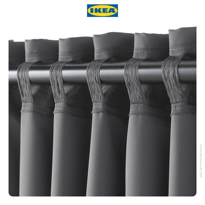 IKEA MAJGULL Gorden Anti Tembus Cahaya 1 Pasang Abu-Abu 145x250 cm