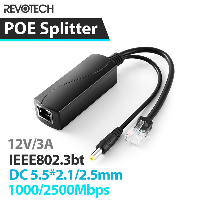 PoE Splitter 12V/3A 36W 2.5Gigabit, DC 5.5*2.1mm/5.5*2.5mm Plug, DC 12V/3A Output, Ethernet Comply